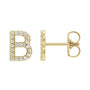 Sapphire Row Natural Diamond Pavé Initial Stud Earrings - B, 14K Yellow Gold