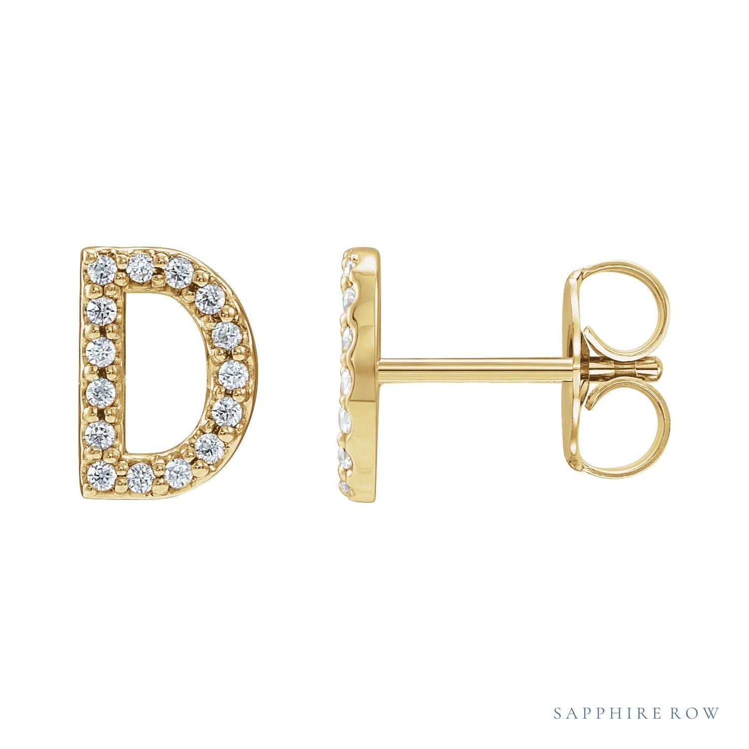Sapphire Row Natural Diamond Pavé Initial Stud Earrings - D, 14K Yellow Gold