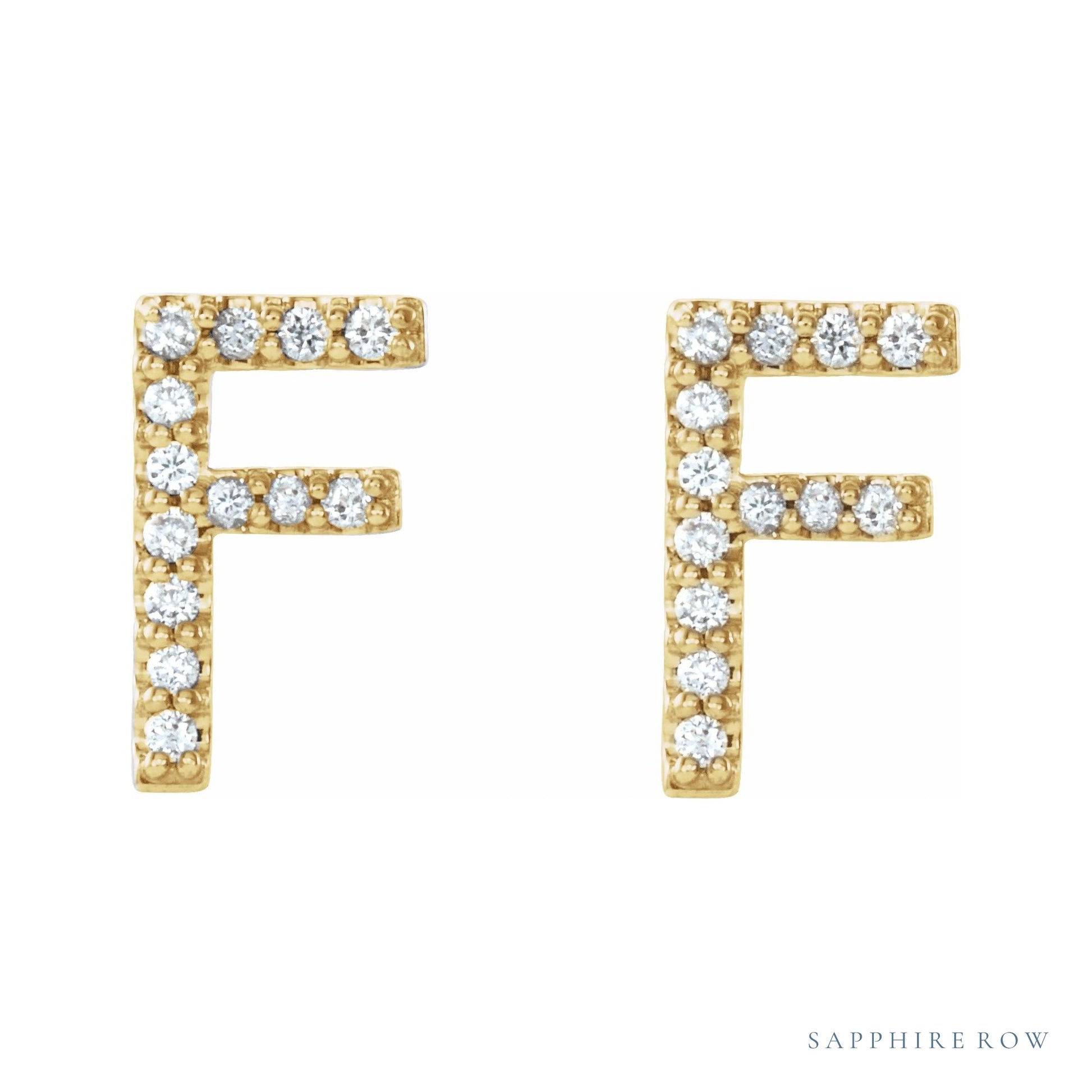 Sapphire Row Natural Diamond Pavé Initial Stud Earrings - F, 14K Yellow Gold (view 2)