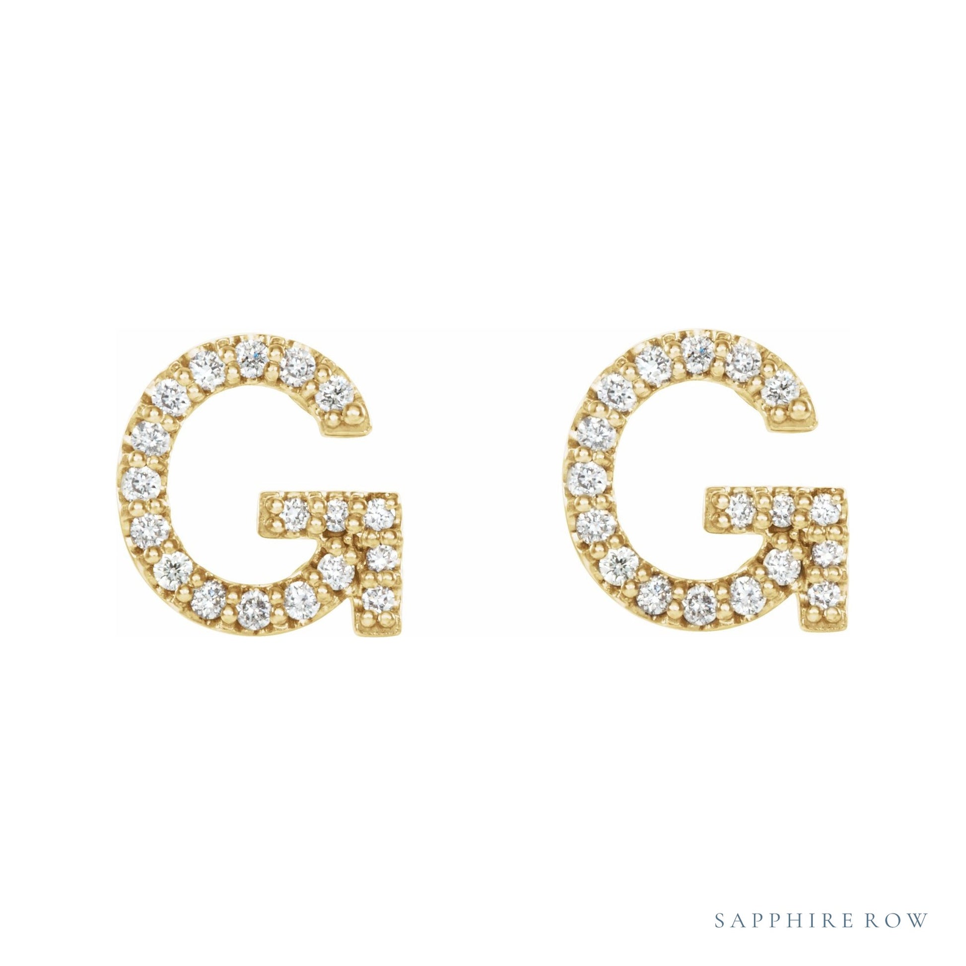 Sapphire Row Natural Diamond Pavé Initial Stud Earrings - G, 14K Yellow Gold (view 2)