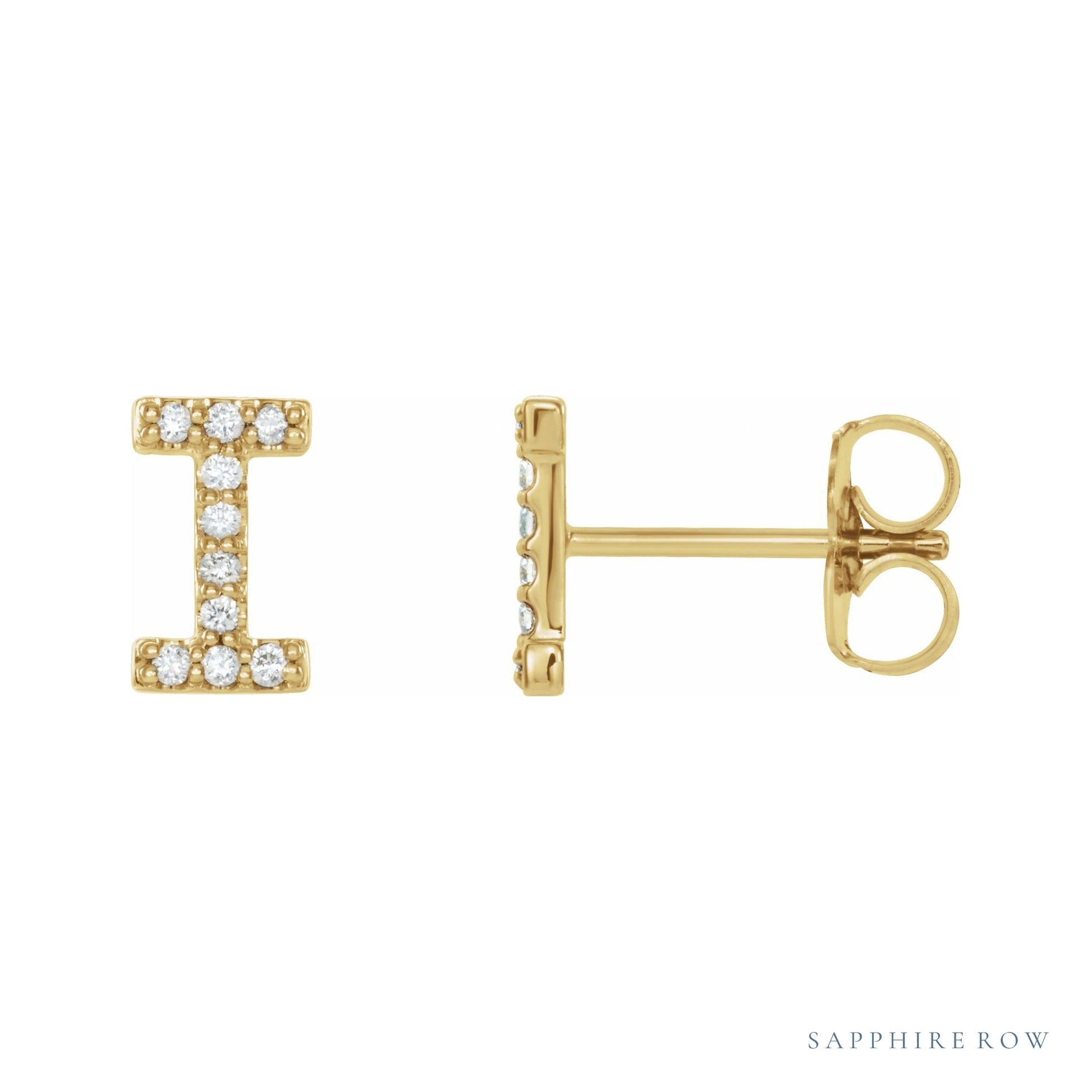 Sapphire Row Natural Diamond Pavé Initial Stud Earrings - I, 14K Yellow Gold