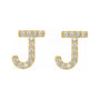 Sapphire Row Natural Diamond Pavé Initial Stud Earrings - J, 14K Yellow Gold (view 2)