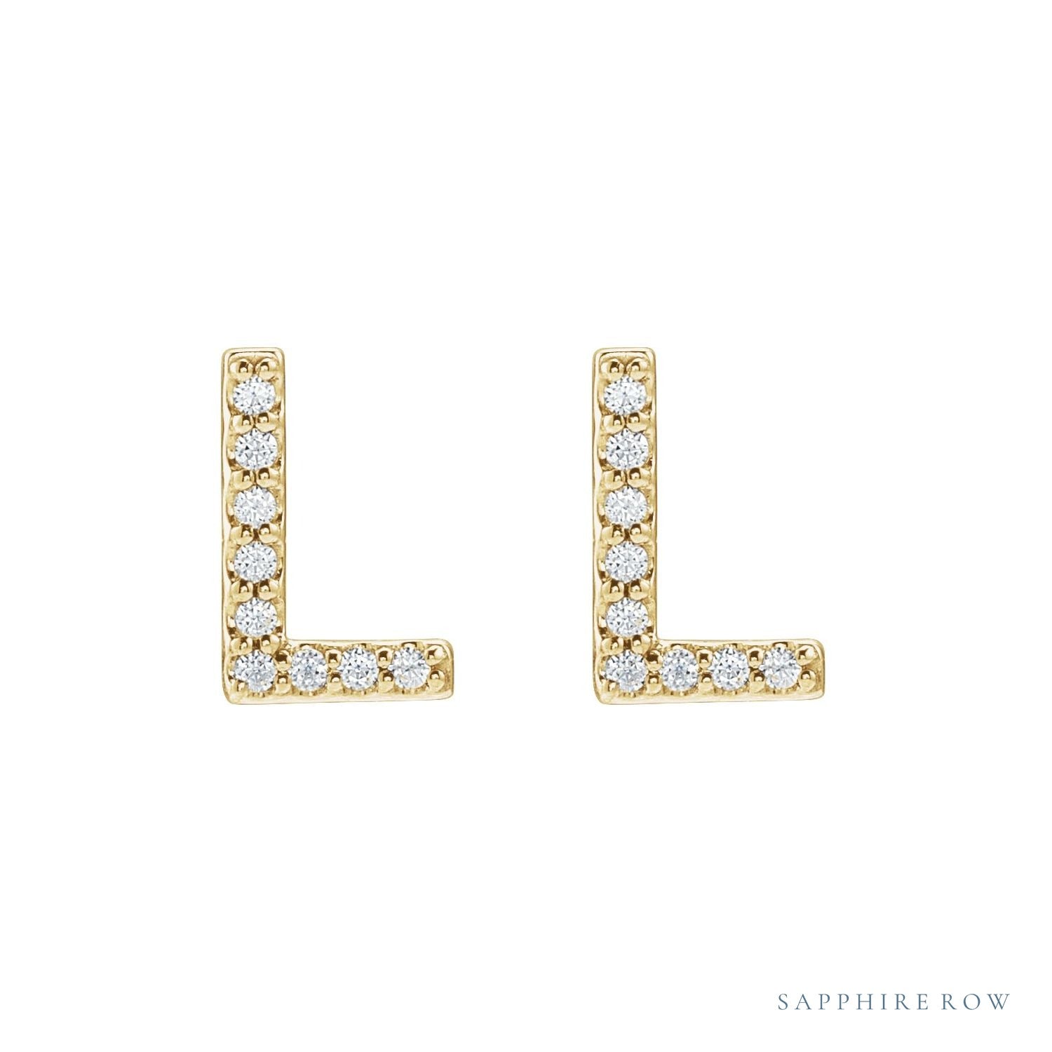 Sapphire Row Natural Diamond Pavé Initial Stud Earrings - L, 14K Yellow Gold (view 2)
