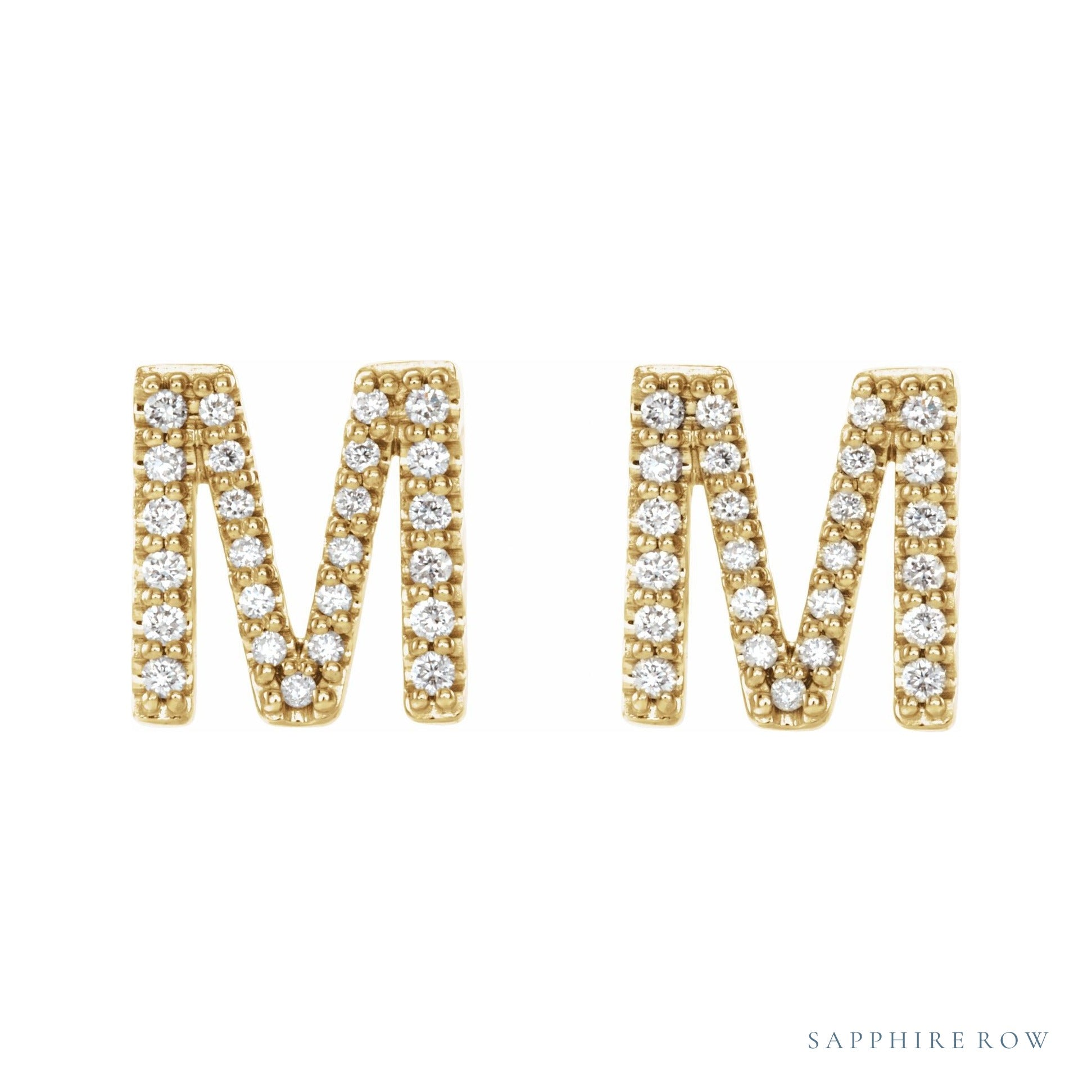 Sapphire Row Natural Diamond Pavé Initial Stud Earrings - M, 14K Yellow Gold
