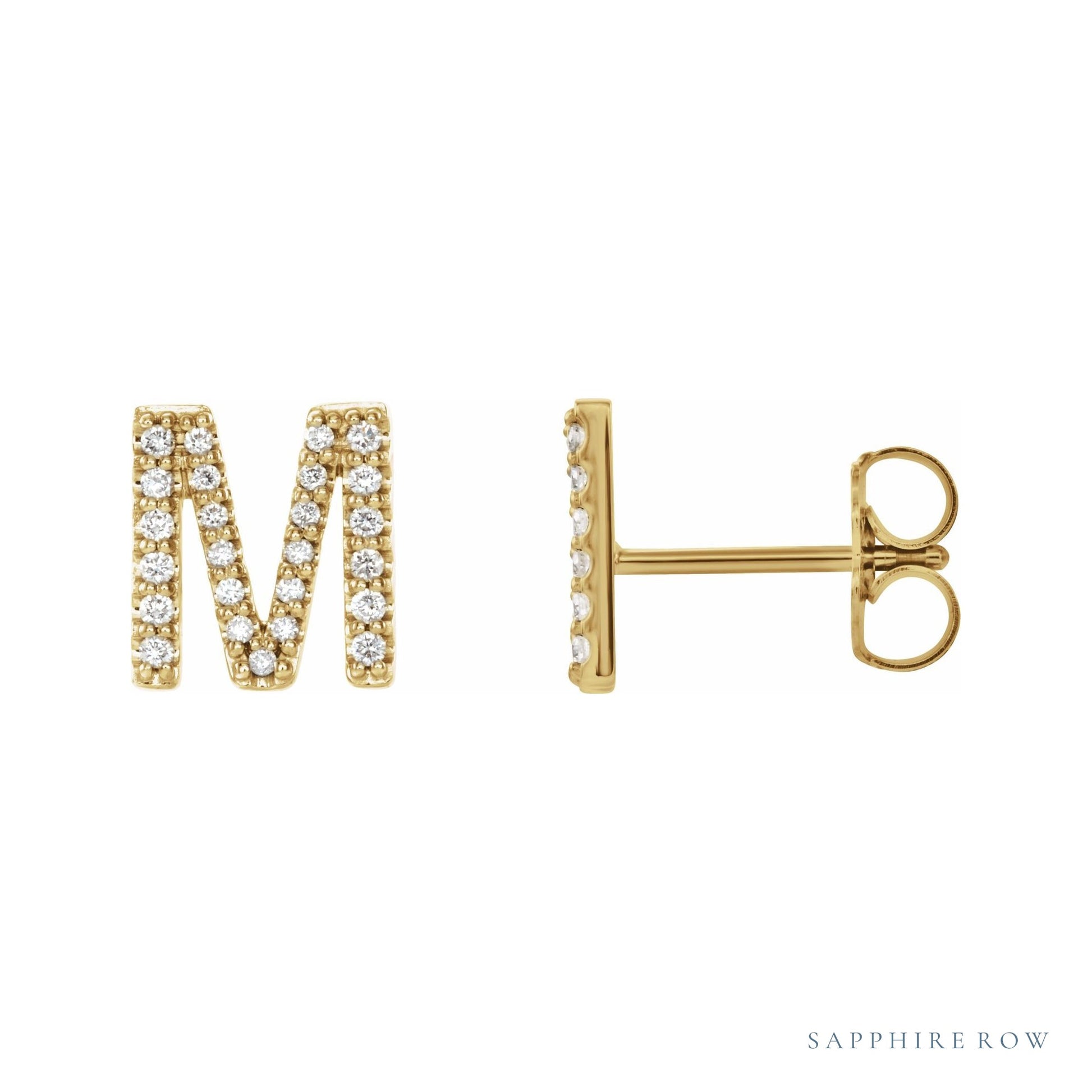 Sapphire Row Natural Diamond Pavé Initial Stud Earrings - M, 14K Yellow Gold (view 2)