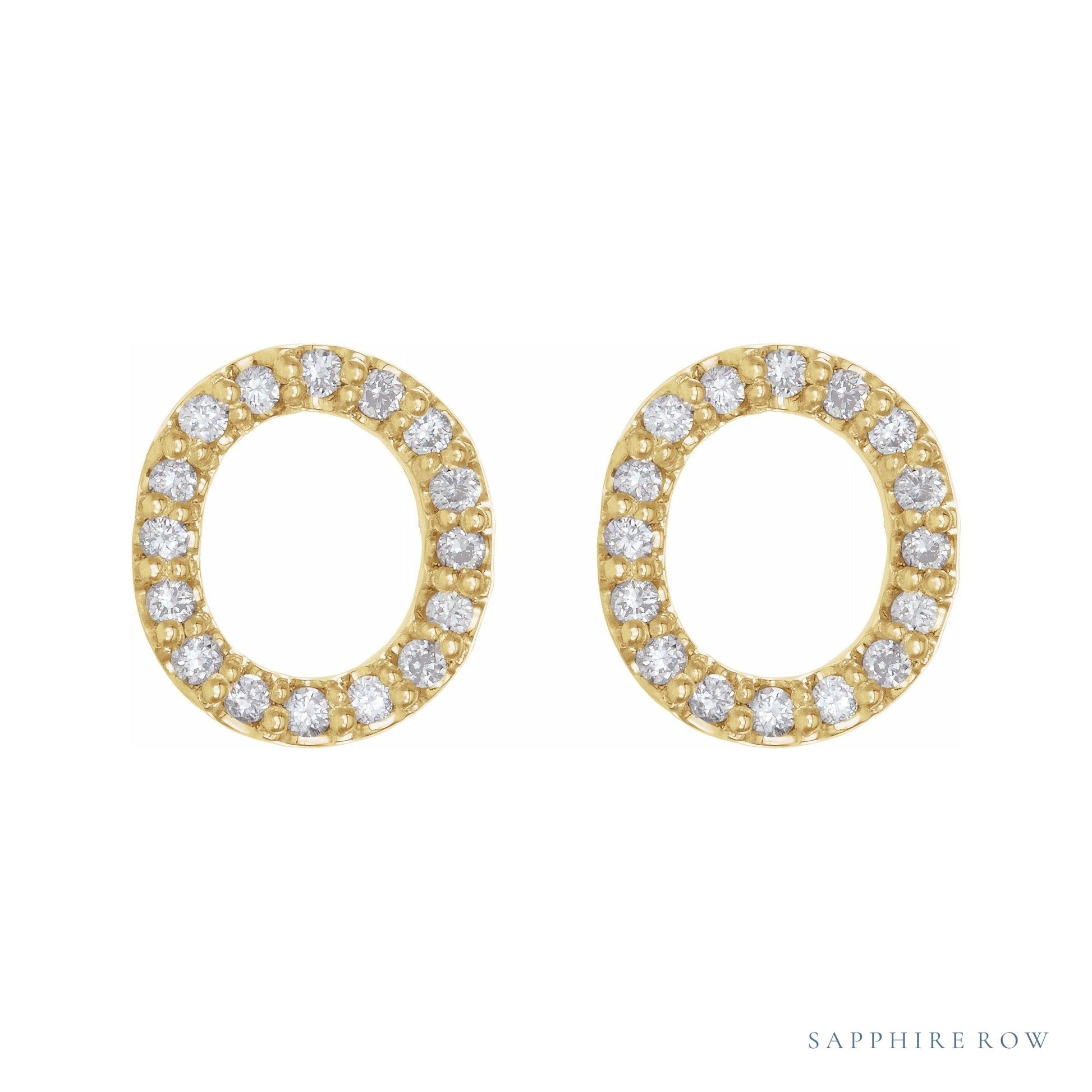 Sapphire Row Natural Diamond Pavé Initial Stud Earrings - O, 14K Yellow Gold (view 2)