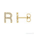 Sapphire Row Natural Diamond Pavé Initial Stud Earrings - R, 14K Yellow Gold