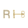 Sapphire Row Natural Diamond Pavé Initial Stud Earrings - R, 14K Yellow Gold