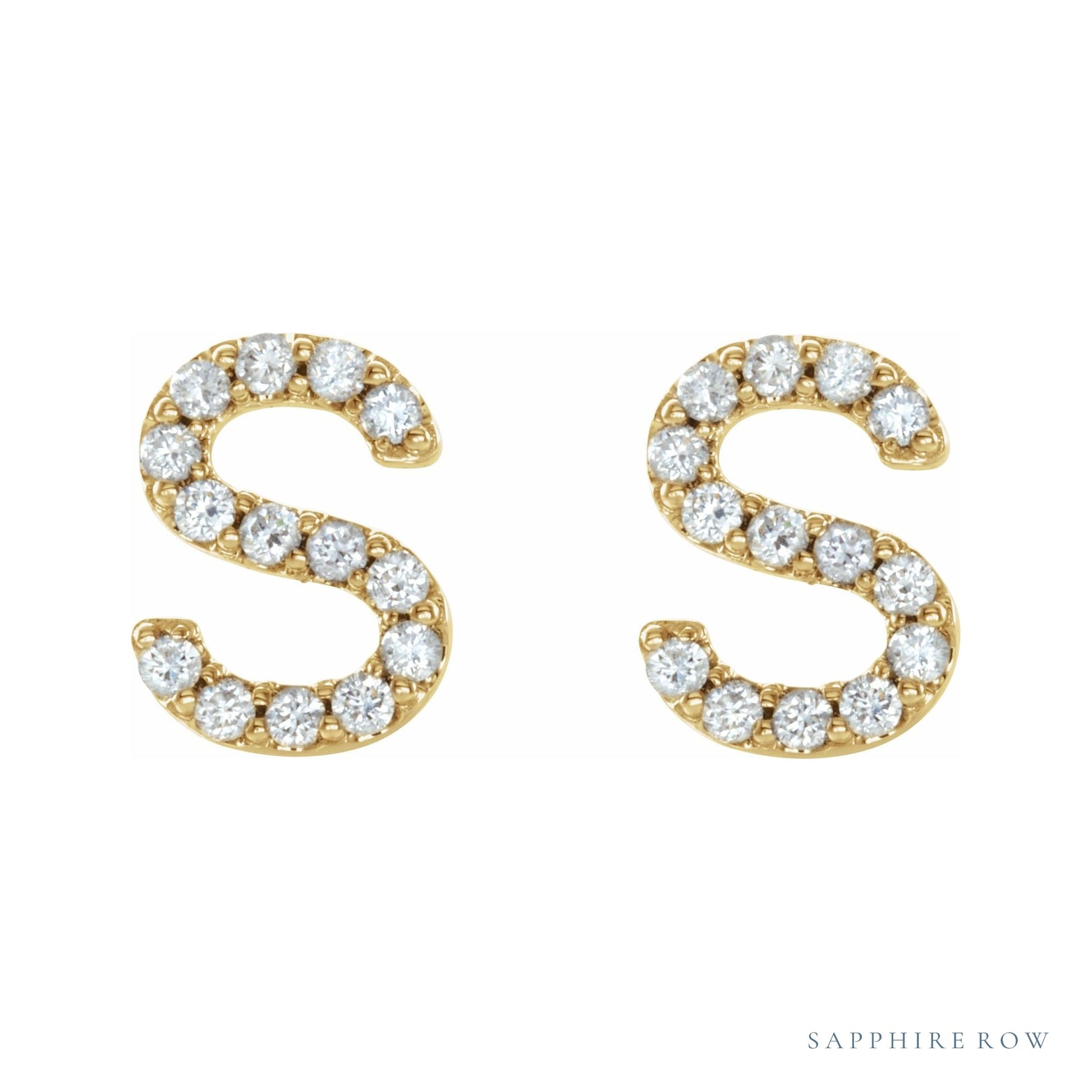 Sapphire Row Natural Diamond Pavé Initial Stud Earrings - S, 14K Yellow Gold (view 2)