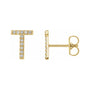 Sapphire Row Natural Diamond Pavé Initial Stud Earrings - T, 14K Yellow Gold