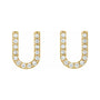 Sapphire Row Natural Diamond Pavé Initial Stud Earrings - U, 14K Yellow Gold (view 2)