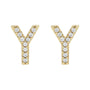 Sapphire Row Natural Diamond Pavé Initial Stud Earrings - Y, 14K Yellow Gold (view 2)