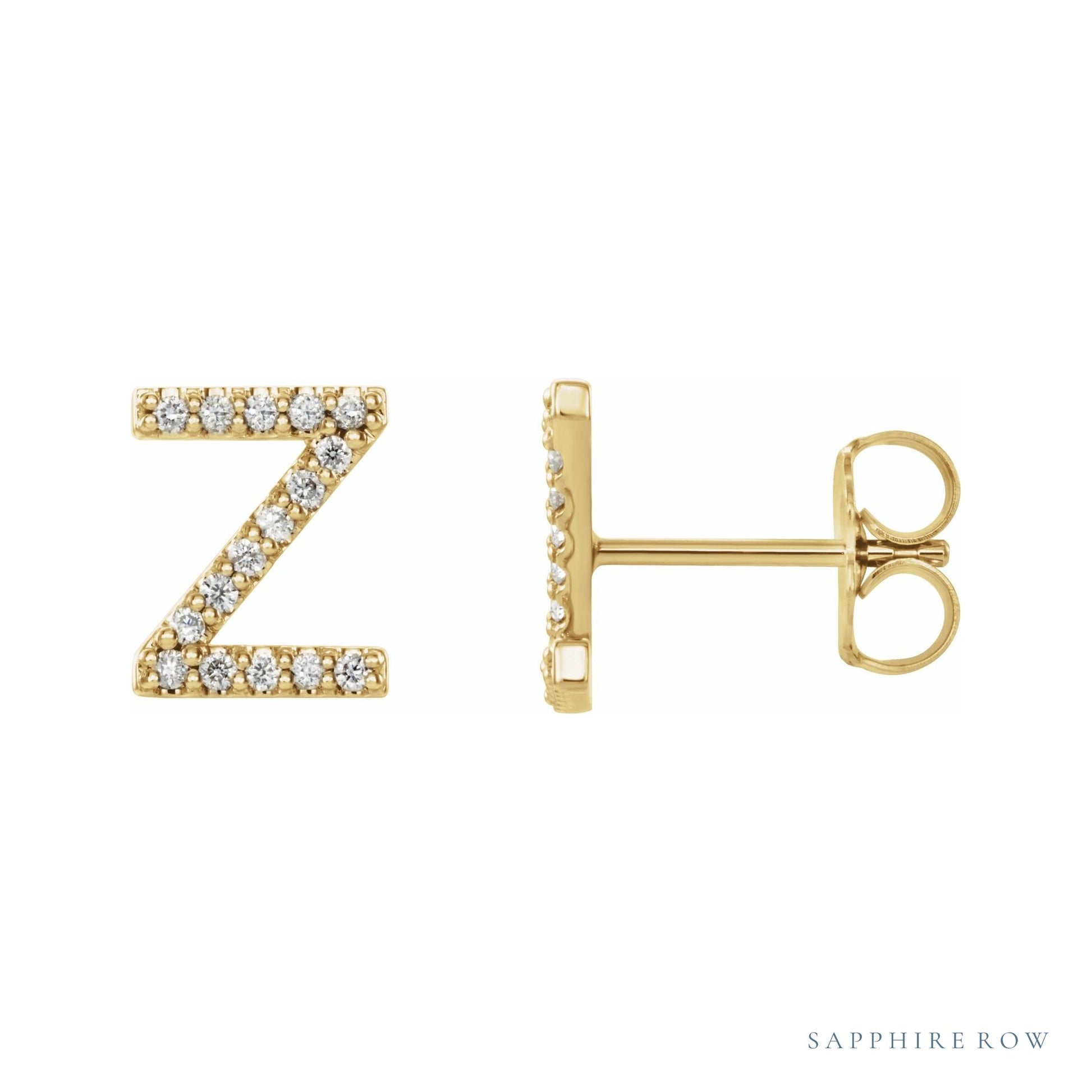Sapphire Row Natural Diamond Pavé Initial Stud Earrings - Z, 14K Yellow Gold