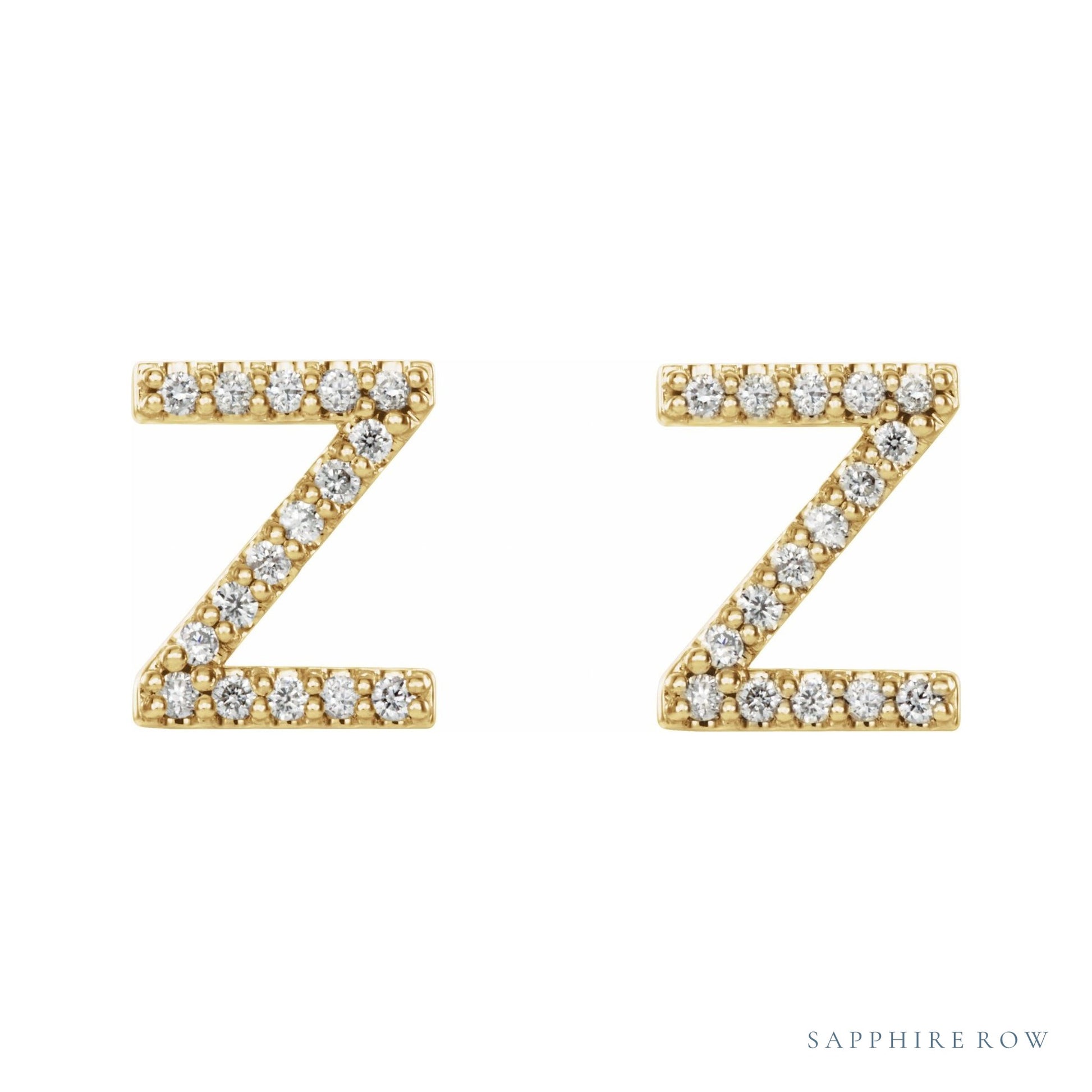 Sapphire Row Natural Diamond Pavé Initial Stud Earrings - Z, 14K Yellow Gold (view 2)