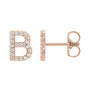 Sapphire Row Natural Diamond Pavé Initial Stud Earrings - B, 14K Rose Gold