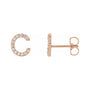 Sapphire Row Natural Diamond Pavé Initial Stud Earrings - C, 14K Rose Gold