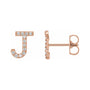 Sapphire Row Natural Diamond Pavé Initial Stud Earrings - J, 14K Rose Gold