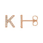 Sapphire Row Natural Diamond Pavé Initial Stud Earrings - K, 14K Rose Gold