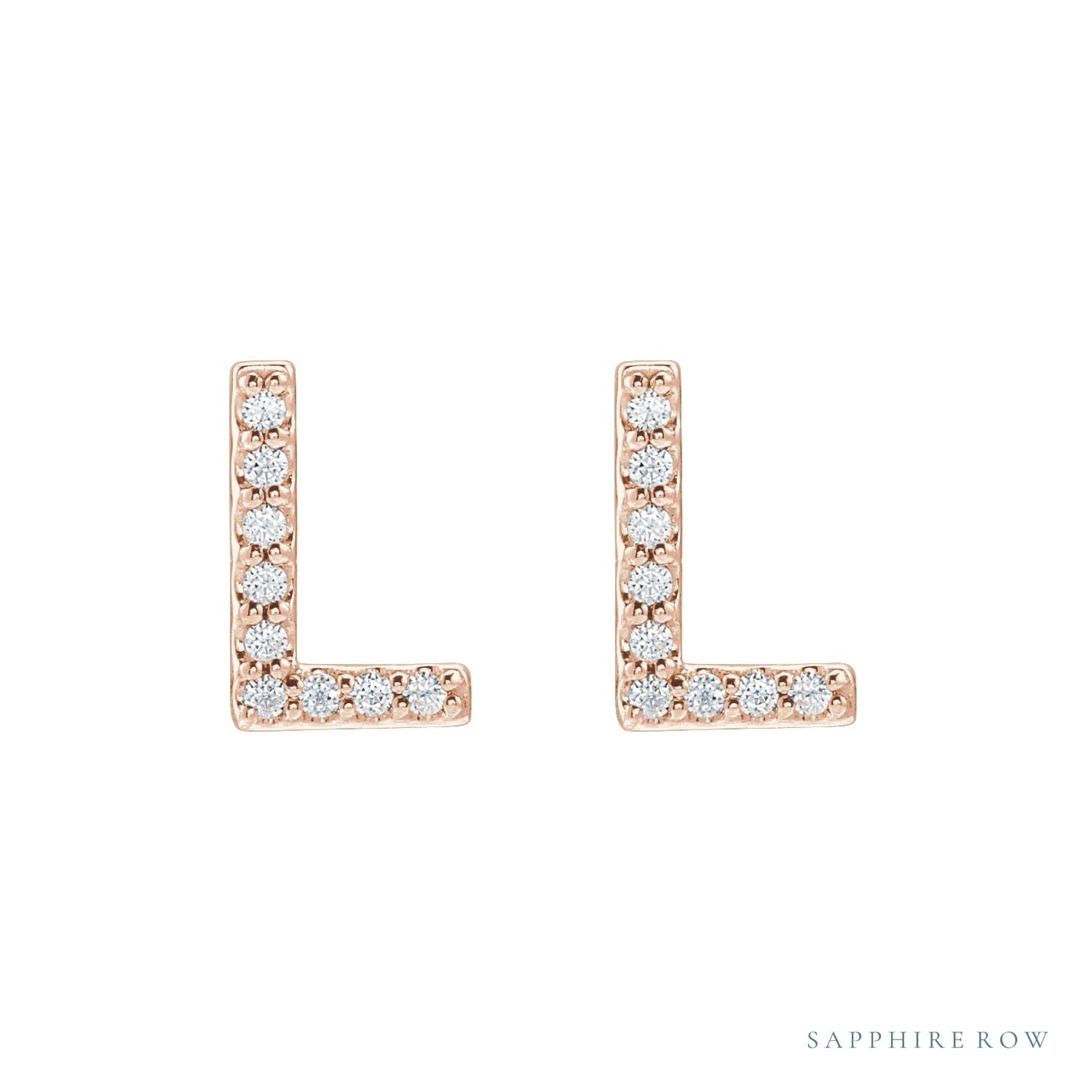 Sapphire Row Natural Diamond Pavé Initial Stud Earrings - L, 14K Rose Gold (view 2)
