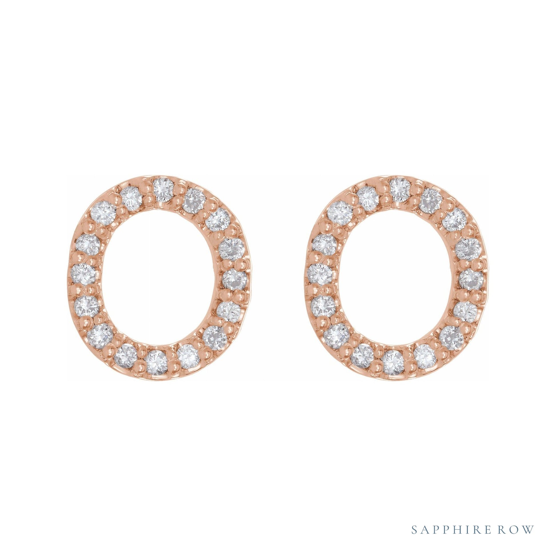 Sapphire Row Natural Diamond Pavé Initial Stud Earrings - O, 14K Rose Gold (view 2)