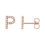 Sapphire Row Natural Diamond Pavé Initial Stud Earrings - P, 14K Rose Gold
