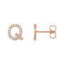 Sapphire Row Natural Diamond Pavé Initial Stud Earrings - Q, 14K Rose Gold