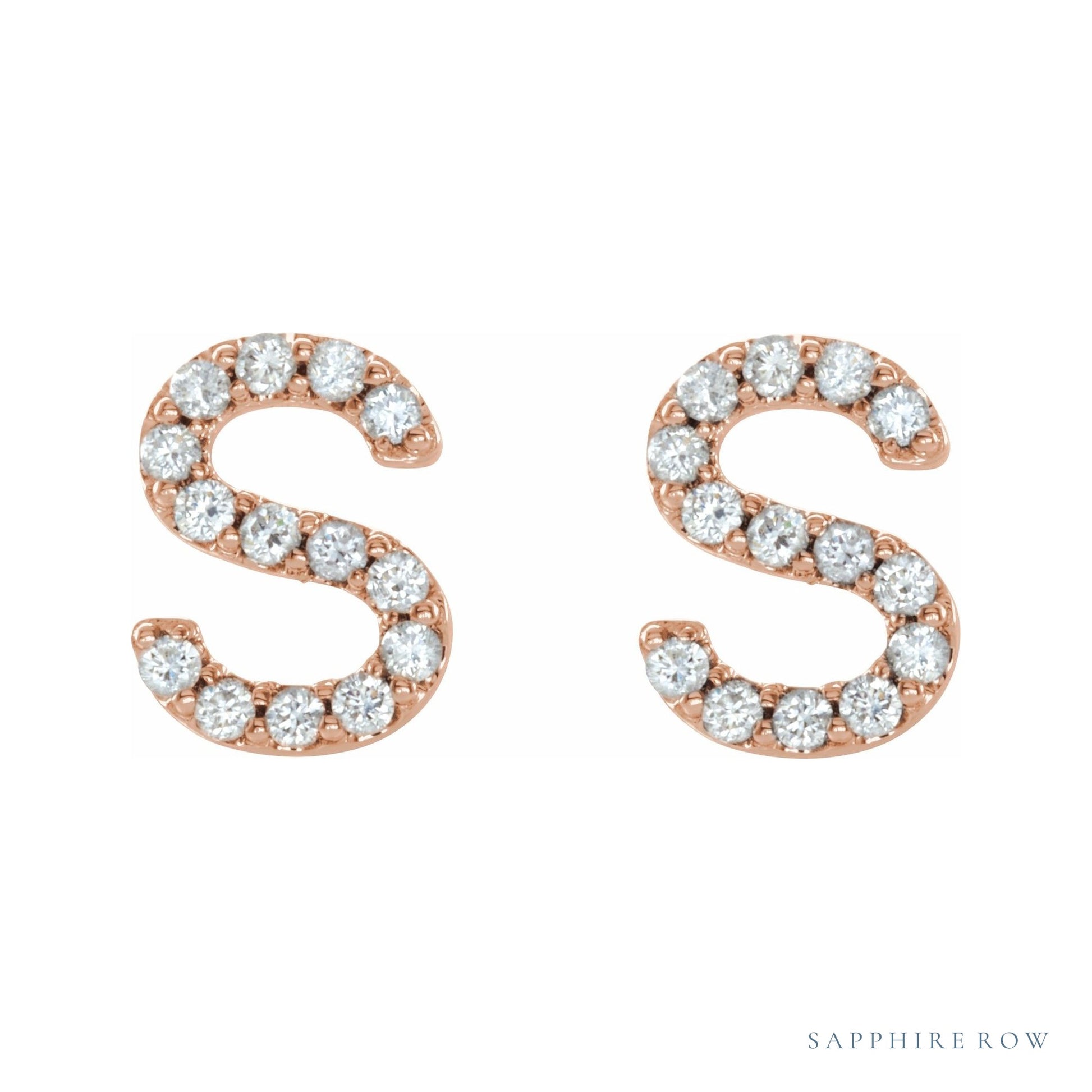 Sapphire Row Natural Diamond Pavé Initial Stud Earrings - S, 14K Rose Gold (view 2)