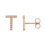 Sapphire Row Natural Diamond Pavé Initial Stud Earrings - T, 14K Rose Gold