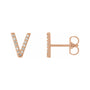 Sapphire Row Natural Diamond Pavé Initial Stud Earrings - V, 14K Rose Gold