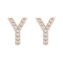 Sapphire Row Natural Diamond Pavé Initial Stud Earrings - Y, 14K Rose Gold (view 2)