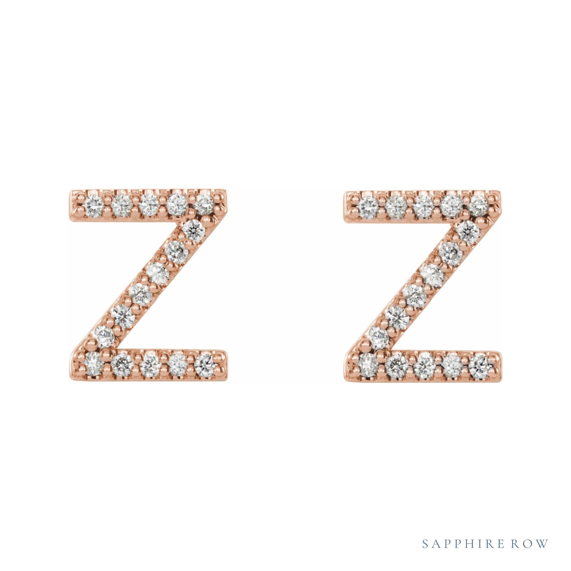 Sapphire Row Natural Diamond Pavé Initial Stud Earrings - Z, 14K Rose Gold (view 2)