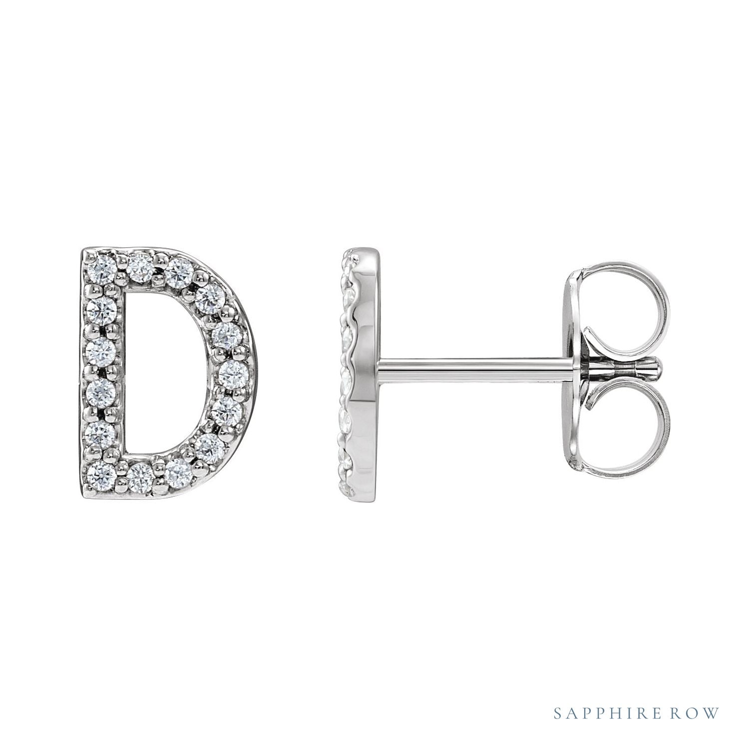 Sapphire Row Natural Diamond Pavé Initial Stud Earrings - D, Platinum