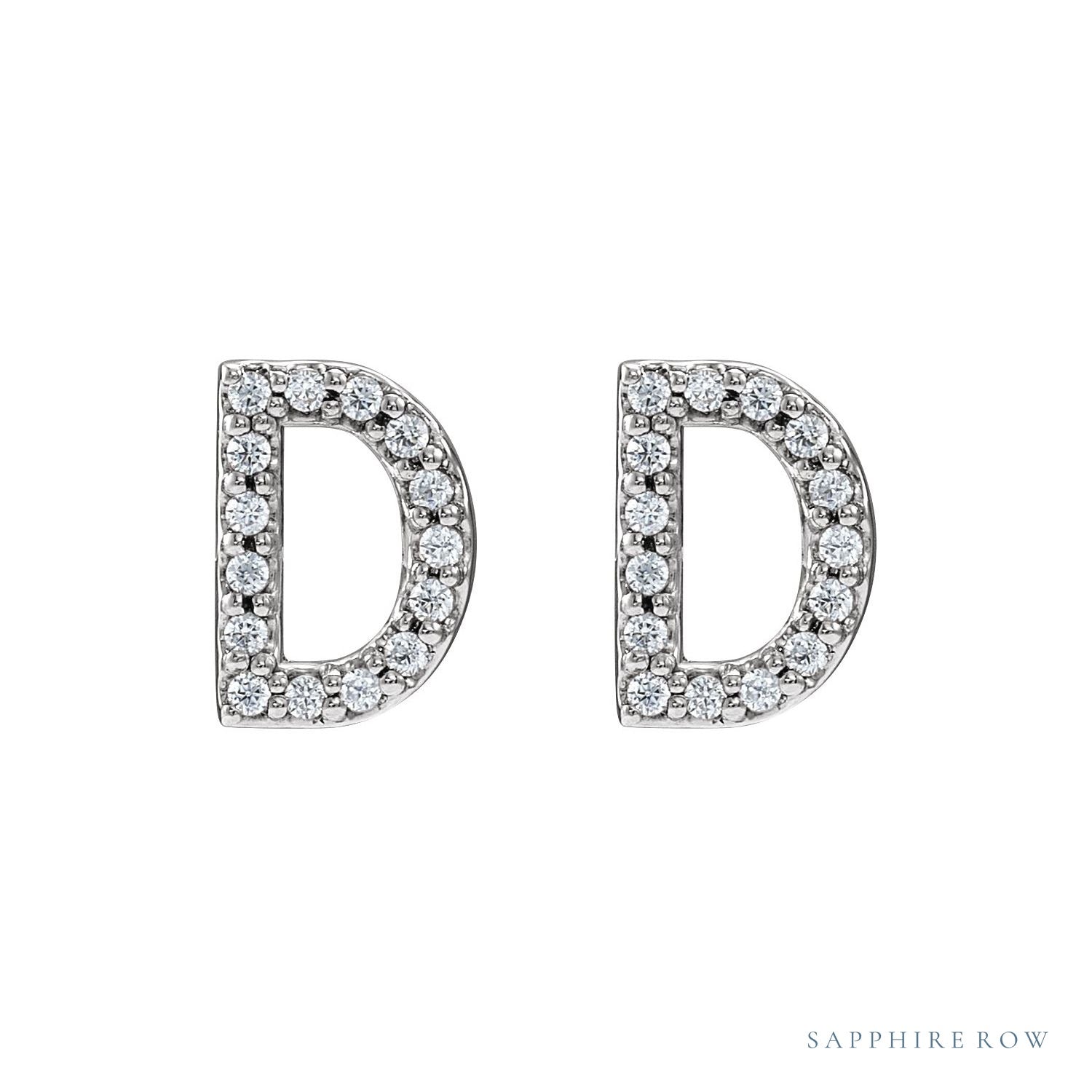 Sapphire Row Natural Diamond Pavé Initial Stud Earrings - D, Platinum (view 2)