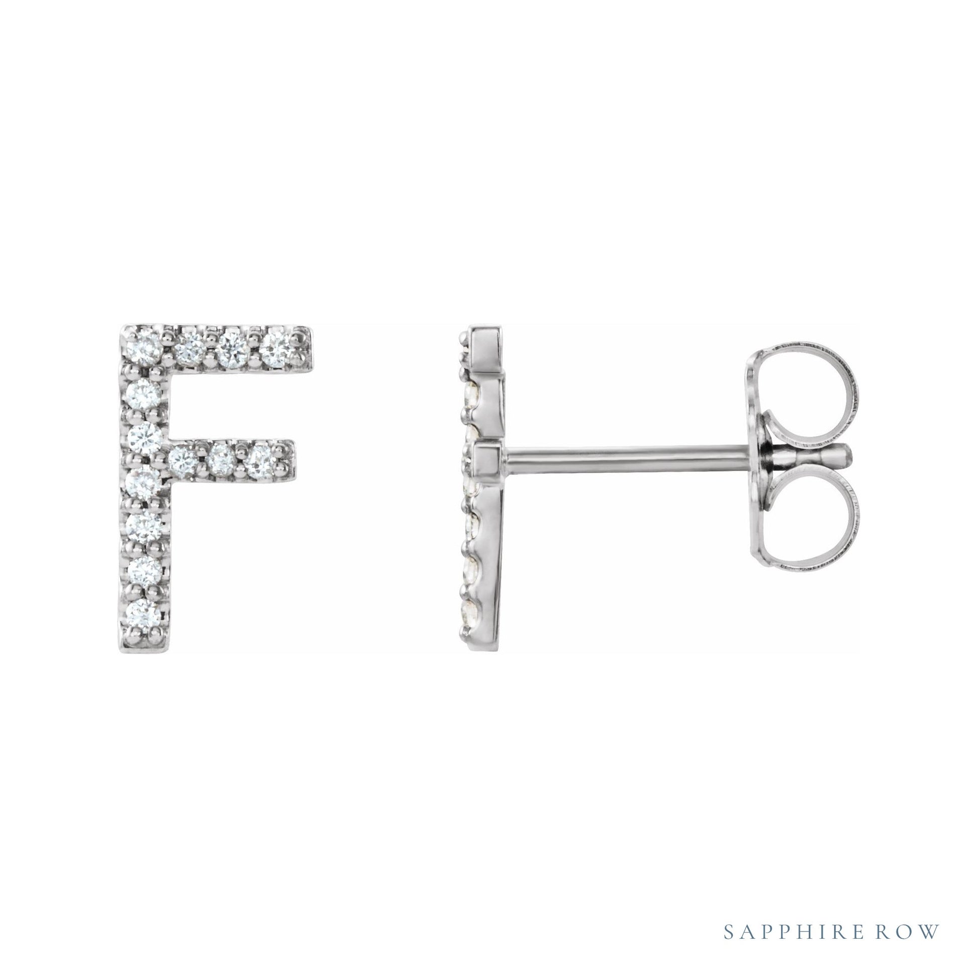 Sapphire Row Natural Diamond Pavé Initial Stud Earrings - F, Platinum