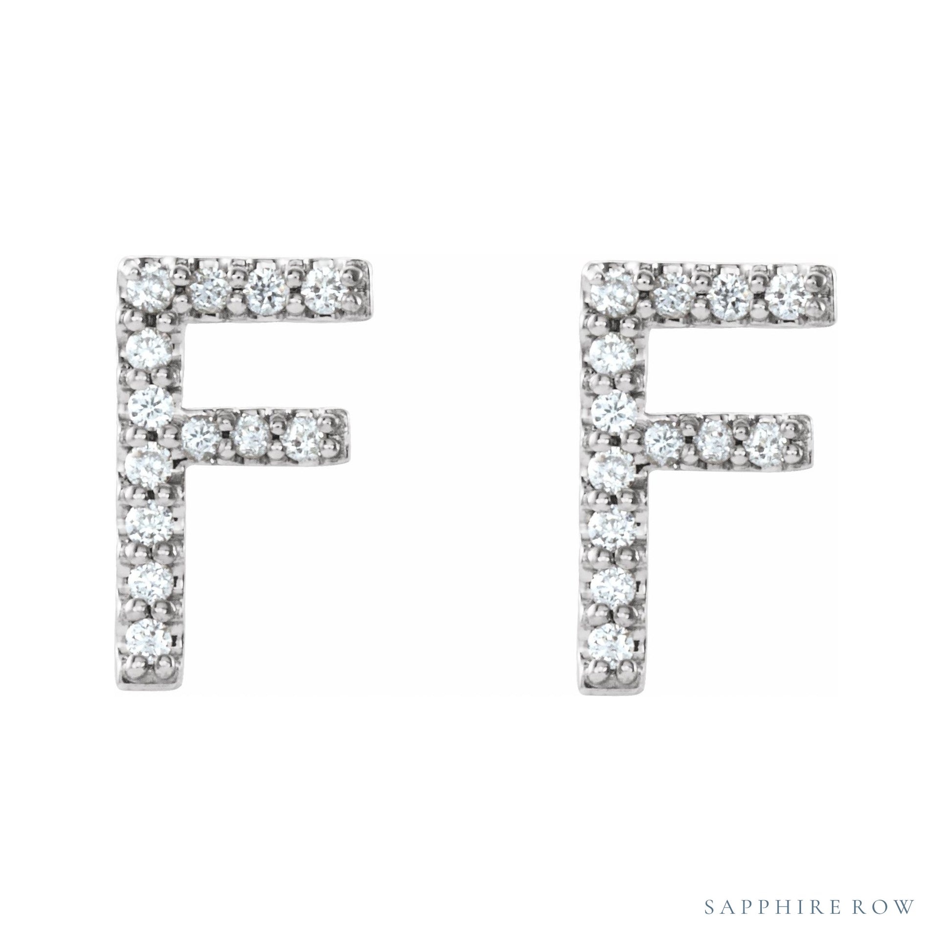 Sapphire Row Natural Diamond Pavé Initial Stud Earrings - F, Platinum (view 2)