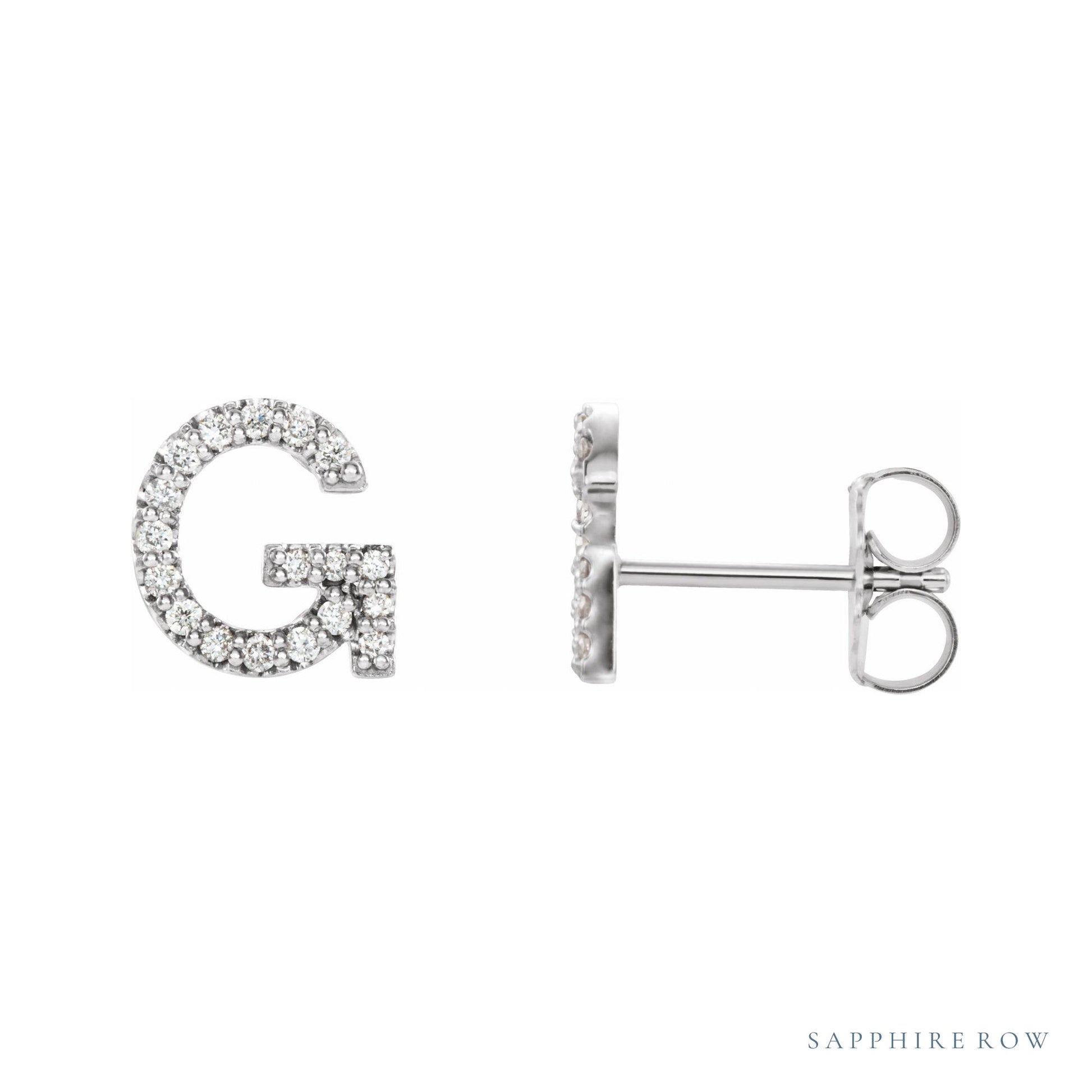 Sapphire Row Natural Diamond Pavé Initial Stud Earrings - G, Platinum