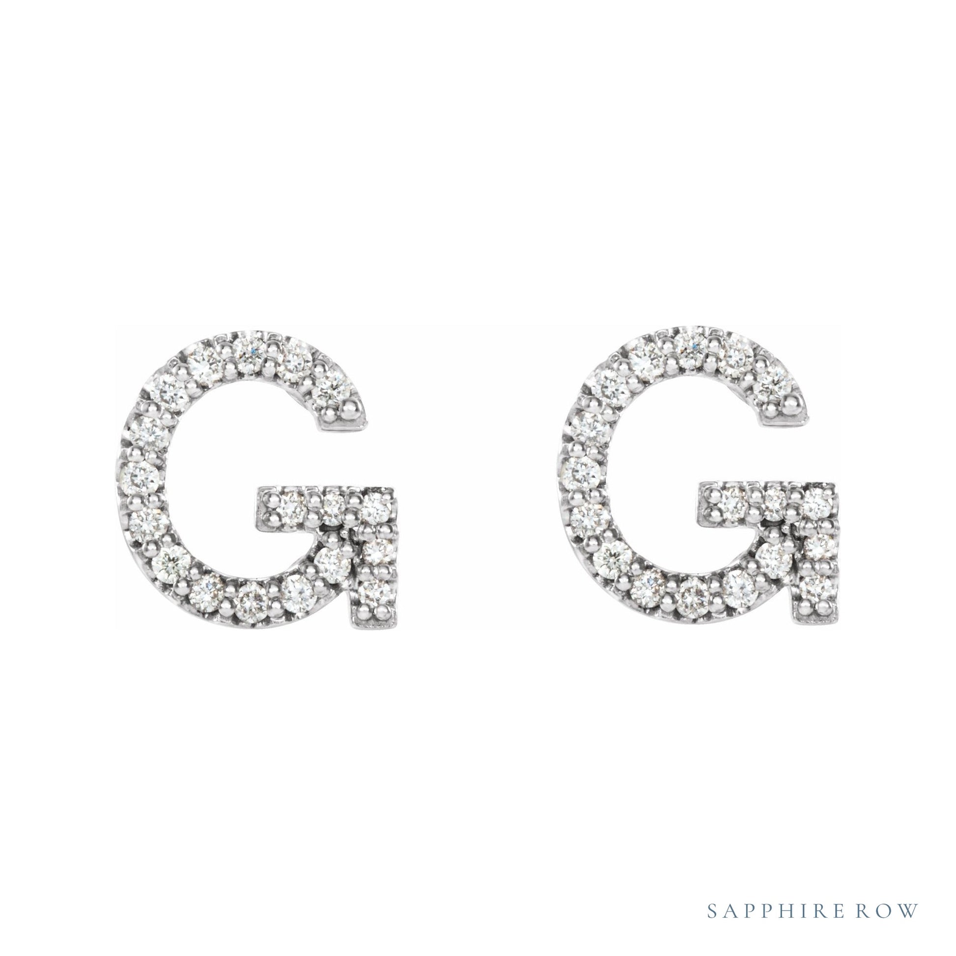 Sapphire Row Natural Diamond Pavé Initial Stud Earrings - G, Platinum (view 2)