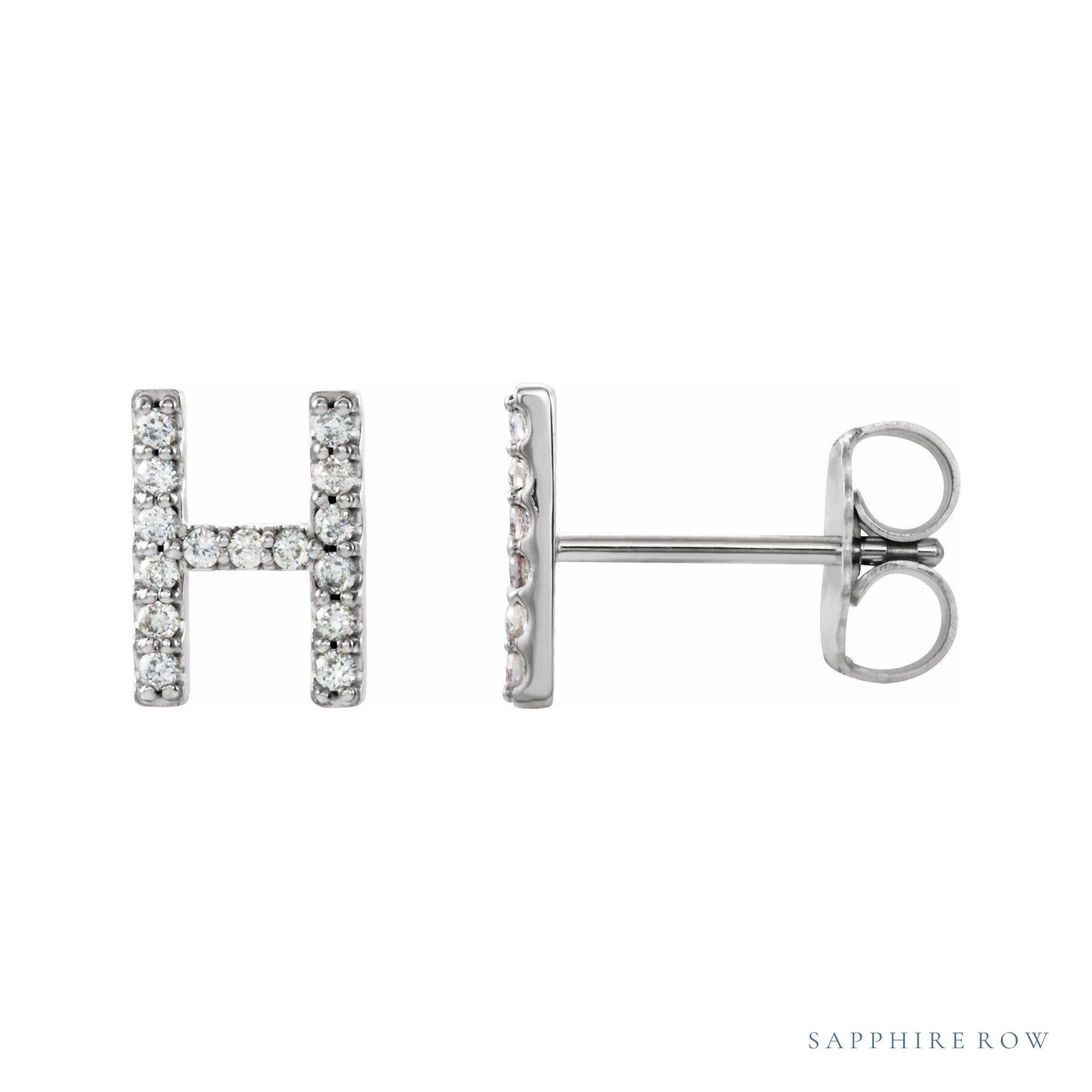 Sapphire Row Natural Diamond Pavé Initial Stud Earrings - H, Platinum