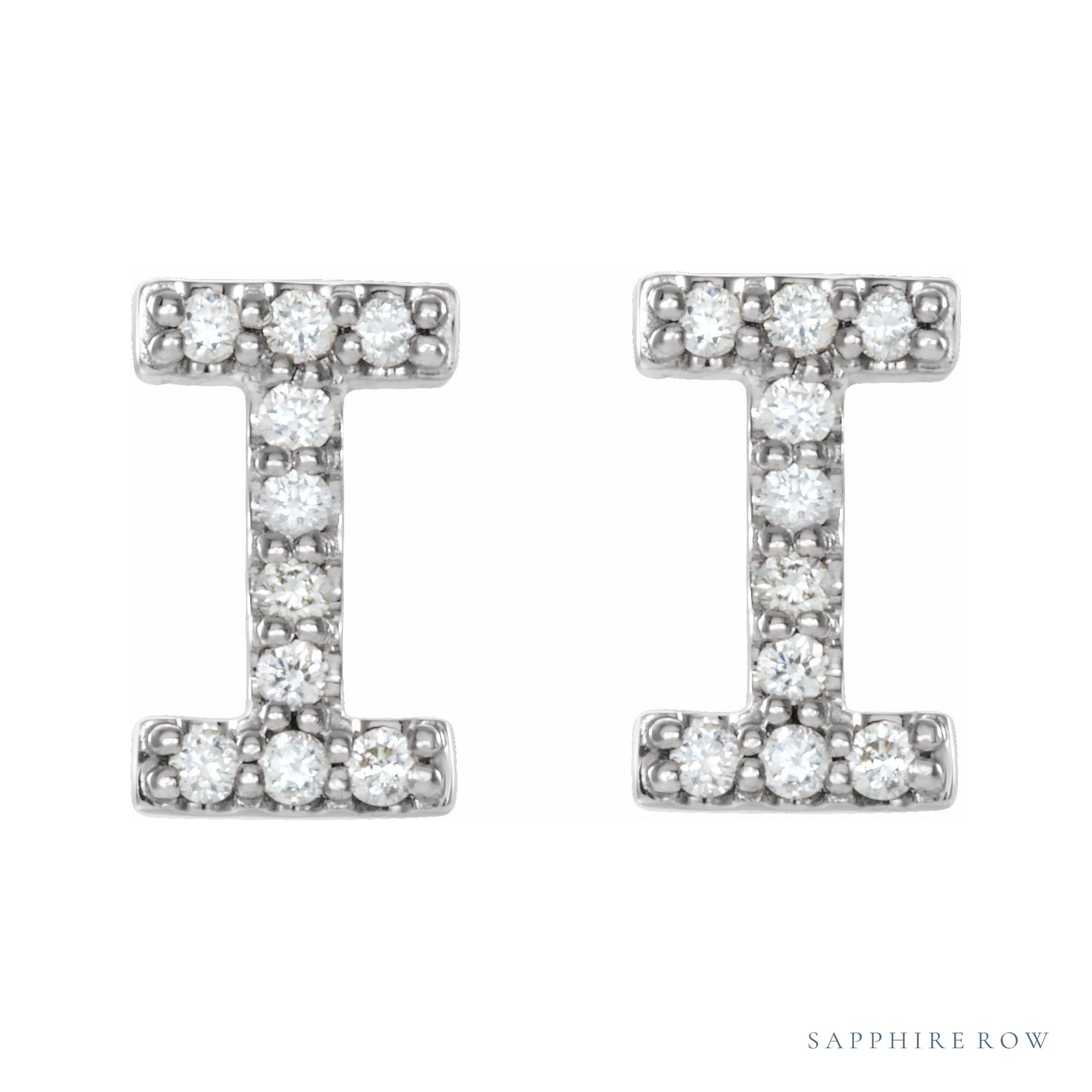 Sapphire Row Natural Diamond Pavé Initial Stud Earrings - I, Platinum (view 2)