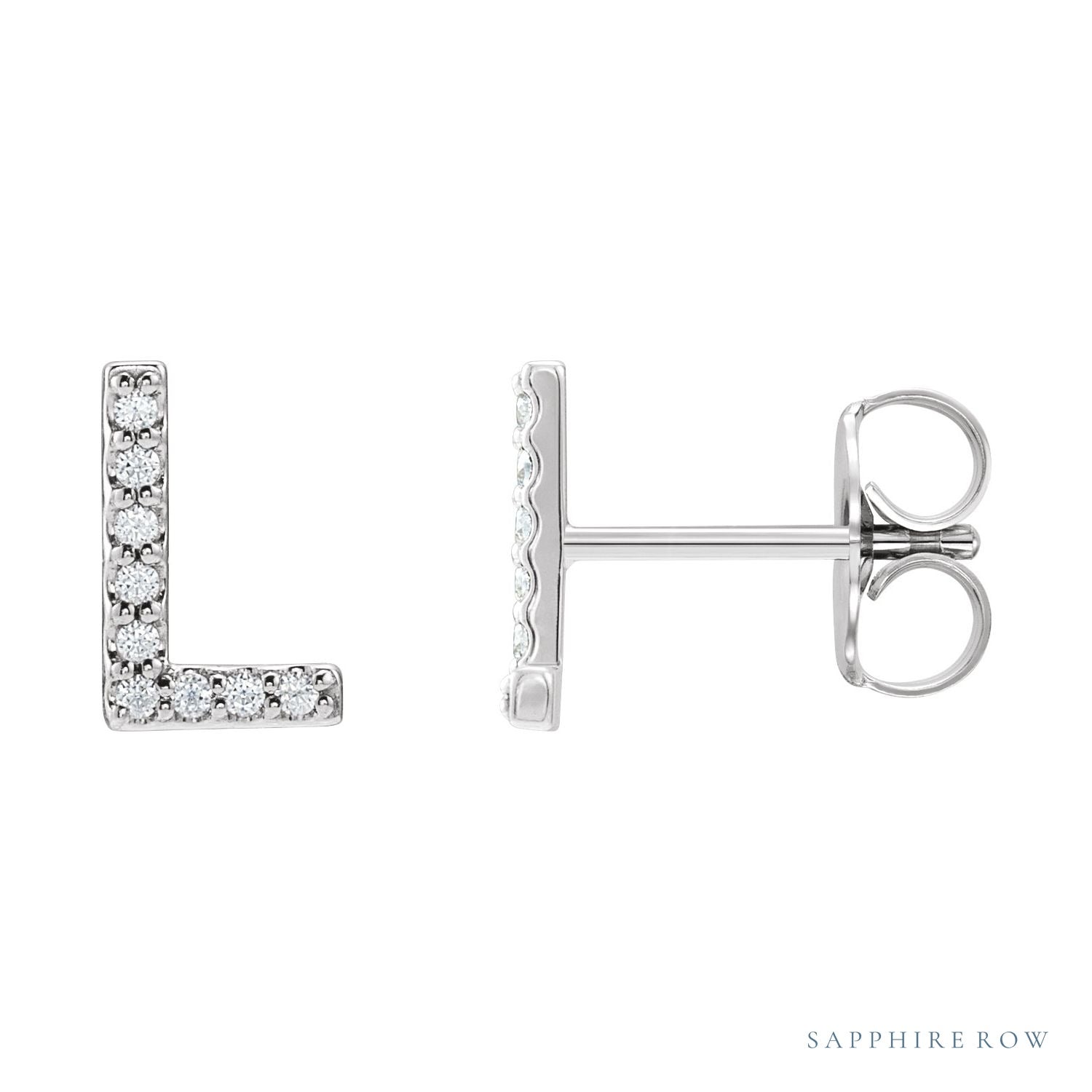 Sapphire Row Natural Diamond Pavé Initial Stud Earrings - L, Platinum