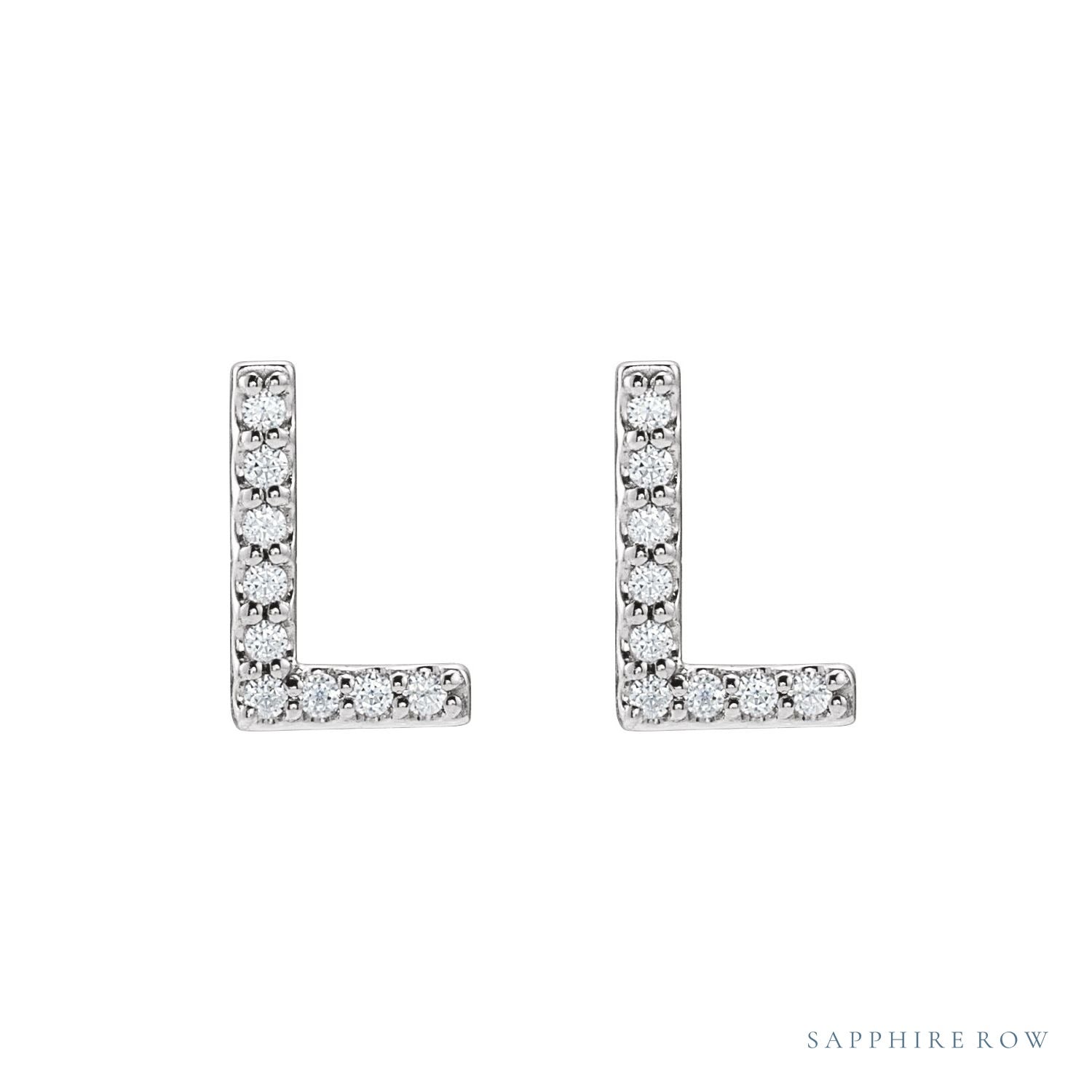 Sapphire Row Natural Diamond Pavé Initial Stud Earrings - L, Platinum (view 2)