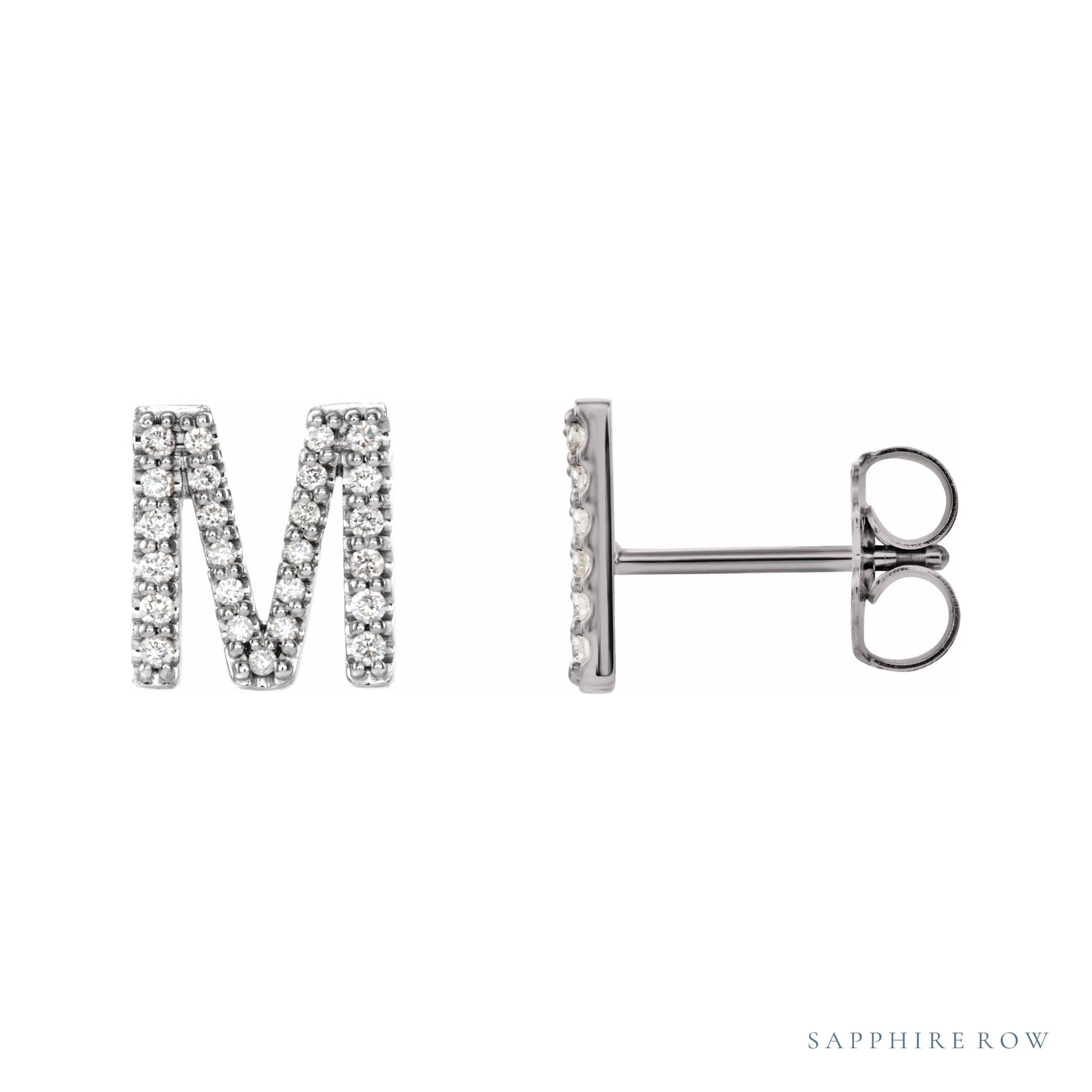 Sapphire Row Natural Diamond Pavé Initial Stud Earrings - M, Platinum