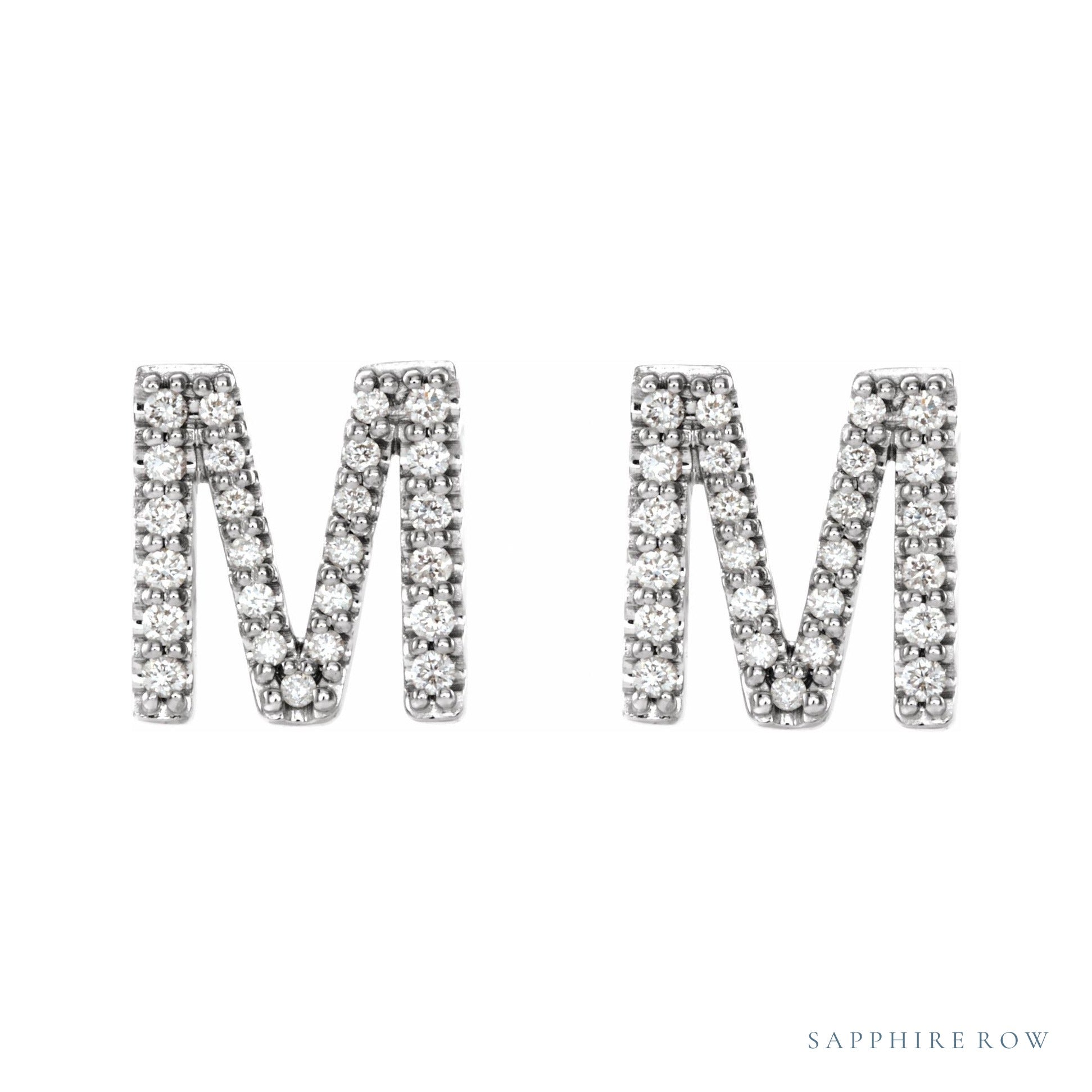 Sapphire Row Natural Diamond Pavé Initial Stud Earrings - M, Platinum (view 2)
