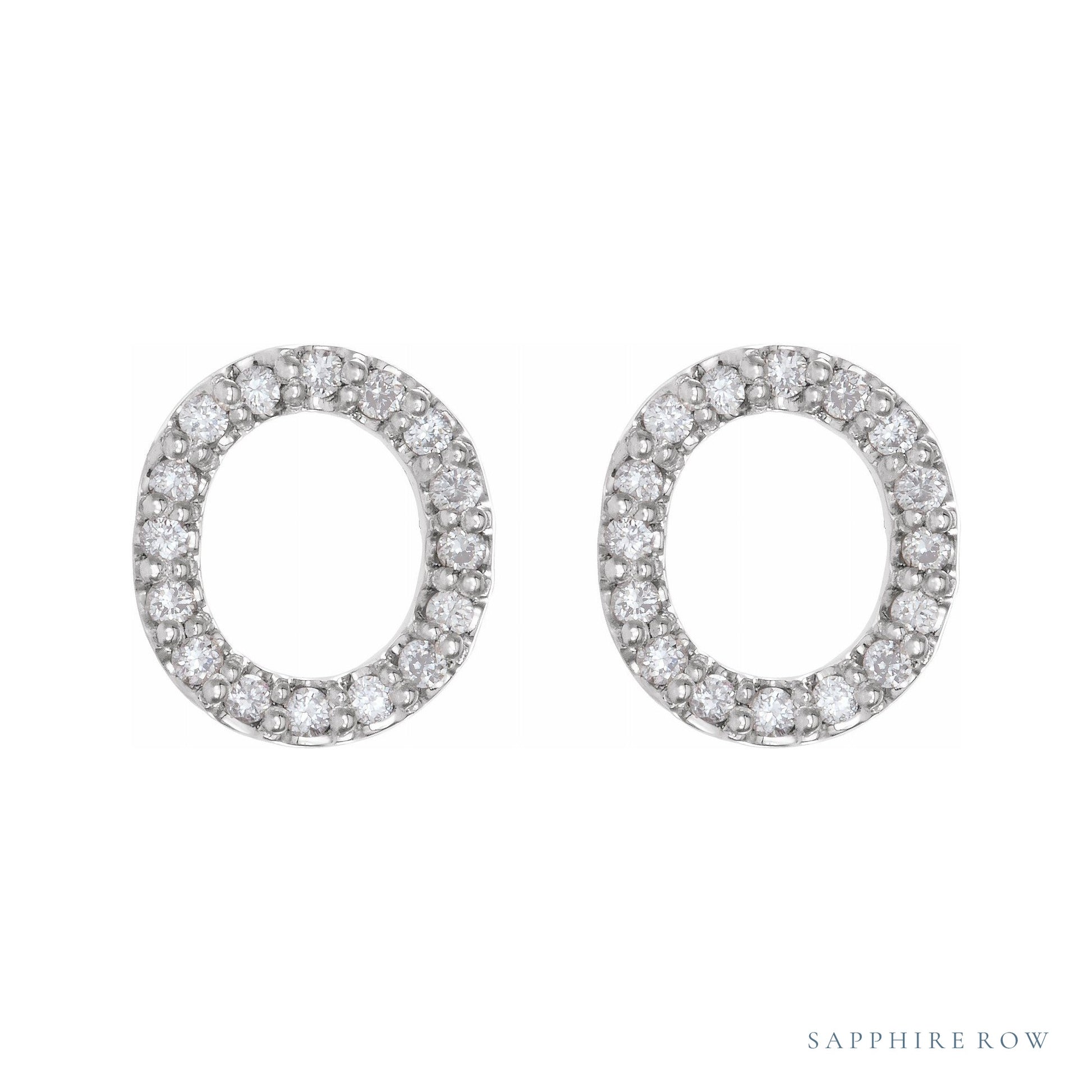 Sapphire Row Natural Diamond Pavé Initial Stud Earrings - O, Platinum (view 2)