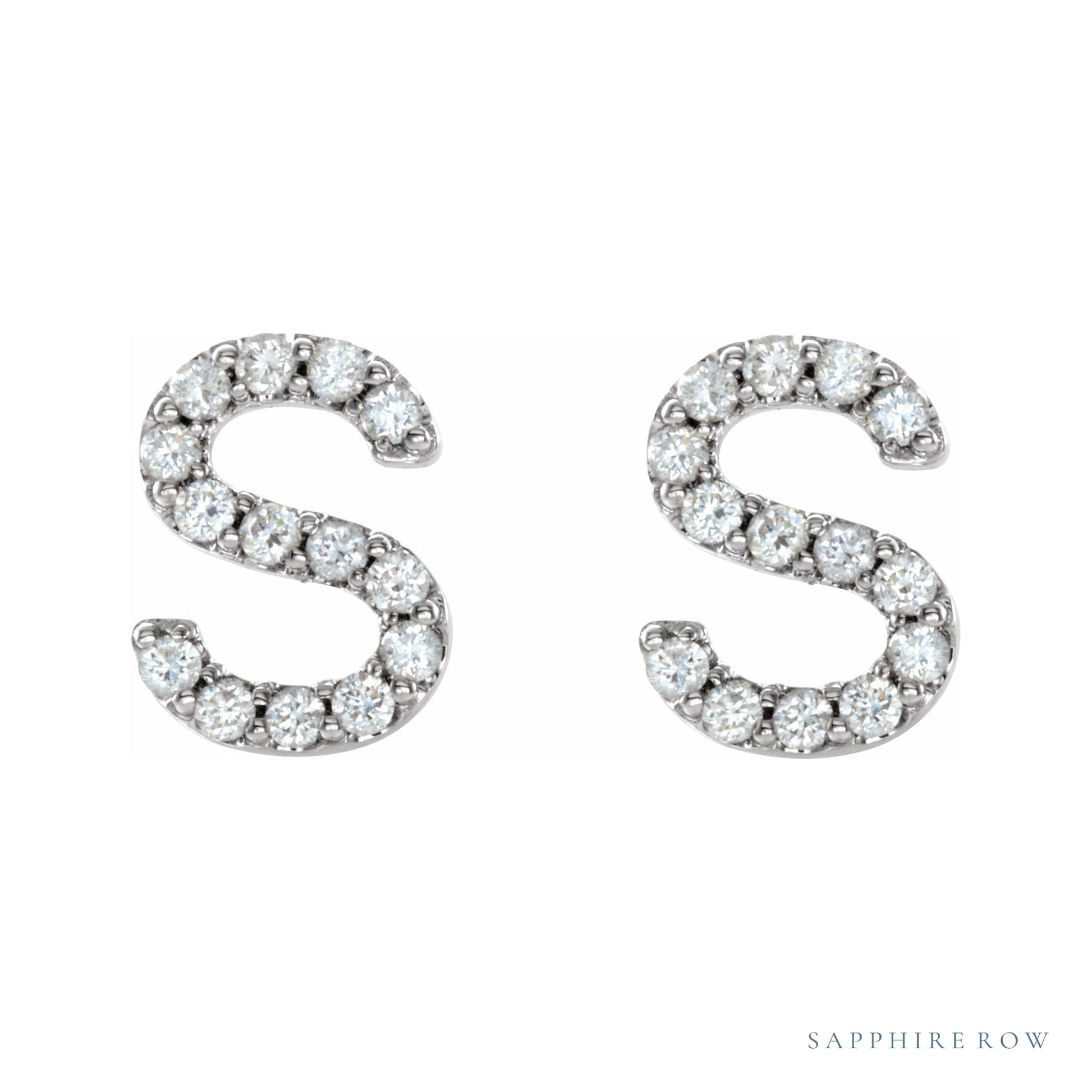Sapphire Row Natural Diamond Pavé Initial Stud Earrings - S, Platinum (view 2)