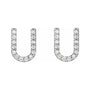 Sapphire Row Natural Diamond Pavé Initial Stud Earrings - U, Platinum (view 2)