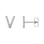 Sapphire Row Natural Diamond Pavé Initial Stud Earrings - V, Platinum