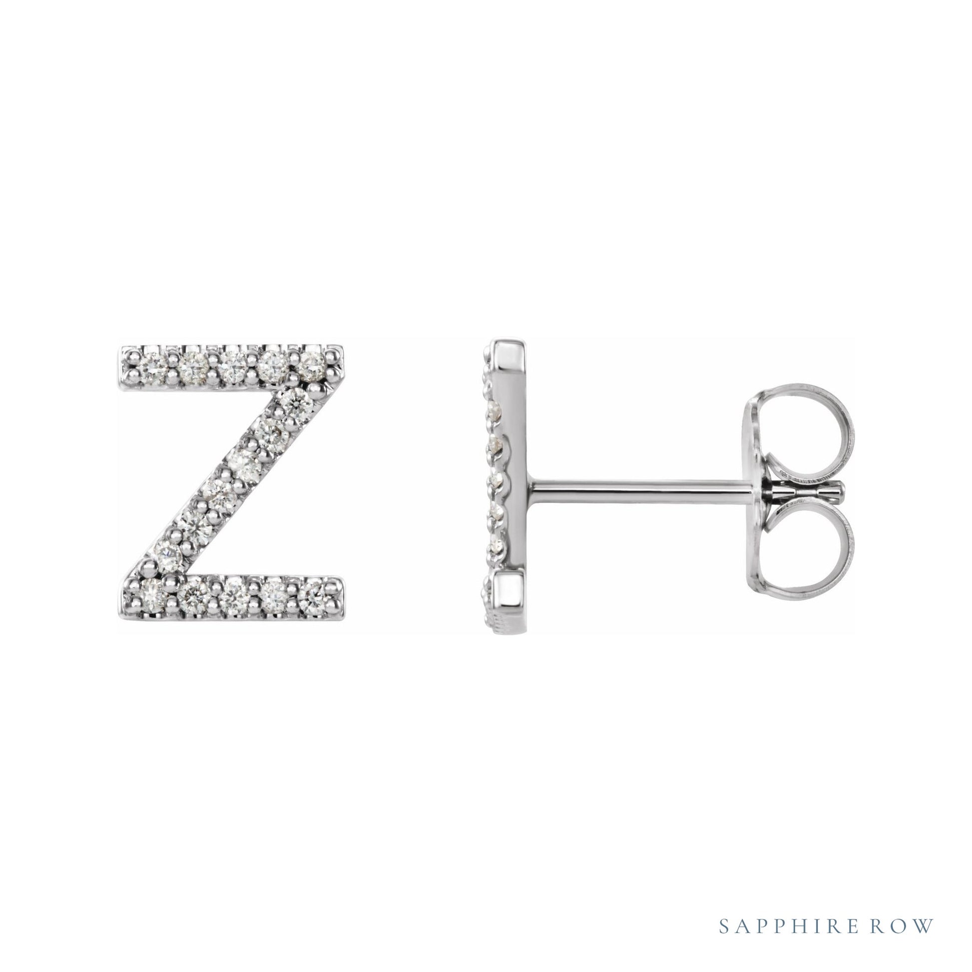 Sapphire Row Natural Diamond Pavé Initial Stud Earrings - Z, Platinum
