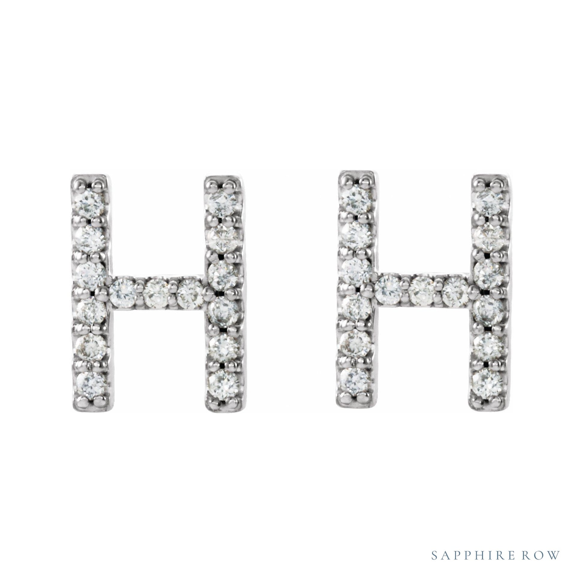 Sapphire Row Natural Diamond Pavé Initial Stud Earrings - H, 14K White Gold (view 2)