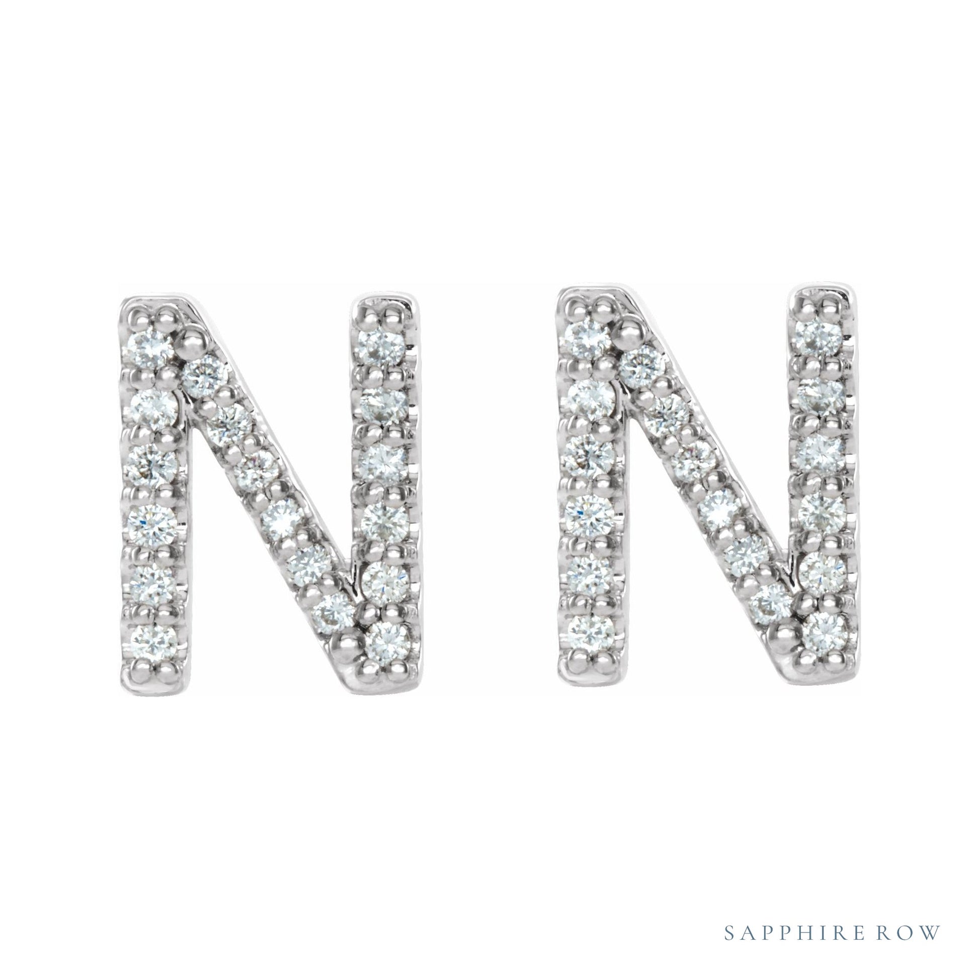 Sapphire Row Natural Diamond Pavé Initial Stud Earrings - N, 14K White Gold (view 2)